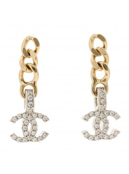 Metal Crystal CC Chain Drop Earrings Gold