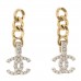 Metal Crystal CC Chain Drop Earrings Gold