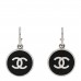 Metal Enamel CC Dangle Earrings Silver Black