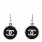 Metal Enamel CC Dangle Earrings Silver Black