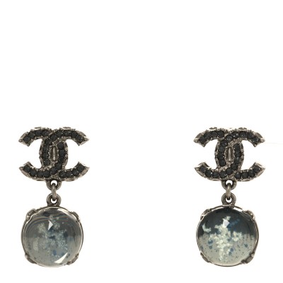 Ruthenium Crystal CC Drop Earrings Black Blue