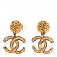 Metal CC Logo Drop Clip On Earrings Gold