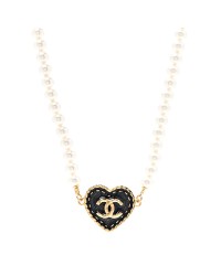 Metal Denim CC Heart Choker Gold Blue Pearly White