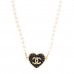 Metal Denim CC Heart Choker Gold Blue Pearly White