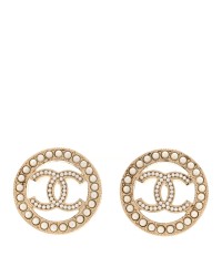 Pearl CC Round Earrings Gold