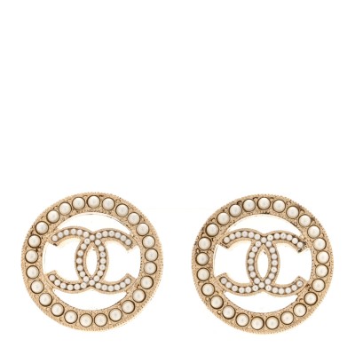 Pearl CC Round Earrings Gold