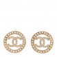 Pearl CC Round Earrings Gold