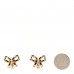 Lambskin Chain Bow Stud Earrings Black Gold