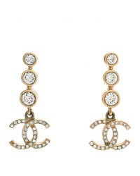 Crystal CC Drop Earrings Gold