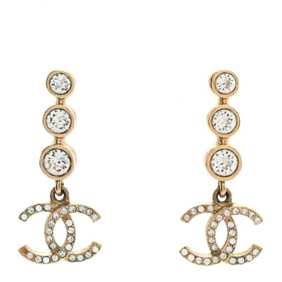 Crystal CC Drop Earrings Gold