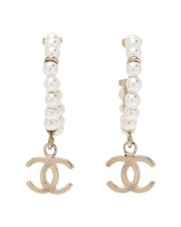 Pearl Charms CC Hoop Earrings Gold
