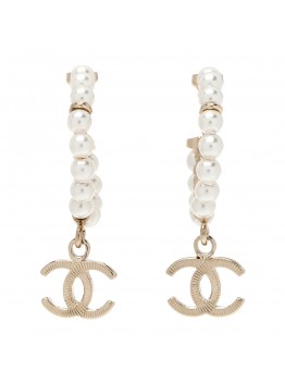 Pearl Charms CC Hoop Earrings Gold