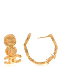 Metal Textured Disc CC Hoop Earrings Gold