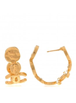 Metal Textured Disc CC Hoop Earrings Gold