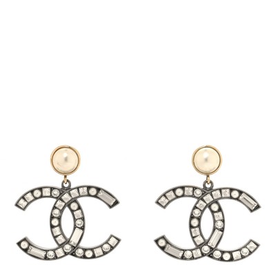 Crystal Baguette Pearl Bright Young Things CC Drop Earrings Silver