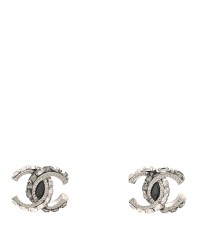 Baguette Crystal CC Earrings Silver Black