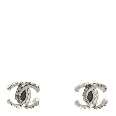 Baguette Crystal CC Earrings Silver Black