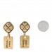 Metal Quilted Tag Drop Clip On Earrings Gold