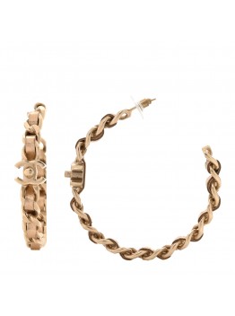 Metal Lambskin CC Turnlock Chain Hoop Earrings Matte Gold