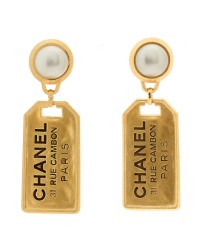 Pearl CC Tags Drop Earrings Gold