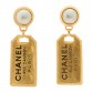 Pearl CC Tags Drop Earrings Gold