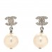 Crystal Pearl CC Drop Earrings Silver Pearly White