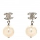 Crystal Pearl CC Drop Earrings Silver Pearly White