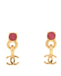 Crystal CC Drop Earrings Gold Pink