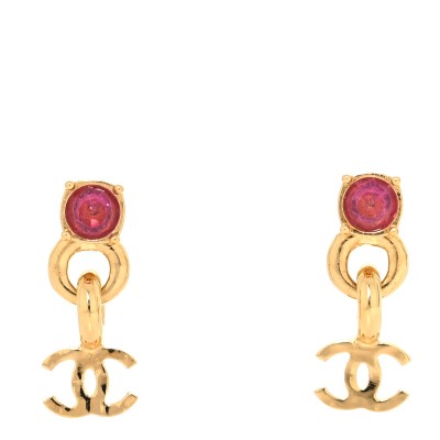 Crystal CC Drop Earrings Gold Pink