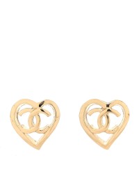 Metal CC Heart Coco In Love Earrings Gold