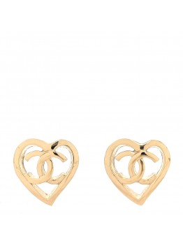 Metal CC Heart Coco In Love Earrings Gold