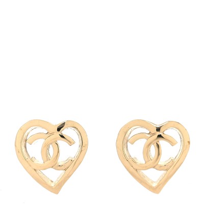 Metal CC Heart Coco In Love Earrings Gold