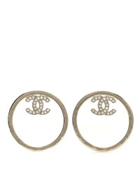Metal Crystal CC Round Drop Earrings Gold