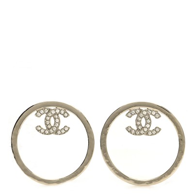 Metal Crystal CC Round Drop Earrings Gold