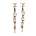 Pearl Crystal CC Chain Drop Earrings Gold