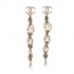 Pearl Crystal CC Chain Drop Earrings Gold