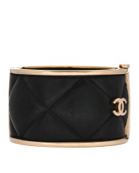Lambskin Quilted CC Cuff Bracelet Black