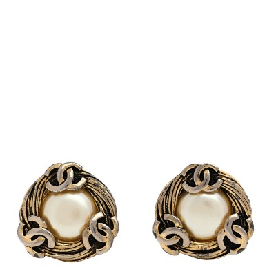 Pearl CC Clip On Earrings Gold