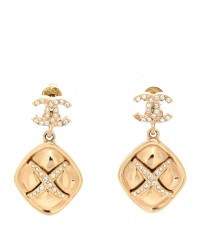 Crystal CC Drop Earrings Gold