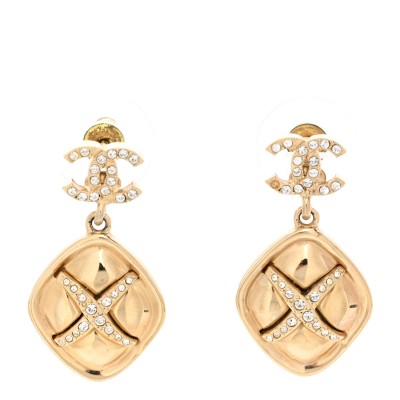 Crystal CC Drop Earrings Gold