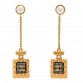 Crystal Pearl CC Perfume Bottle Chain Drop Earrings Gold