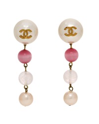 Enamel Bead CC Drop Clip On Earrings Gold Multicolor