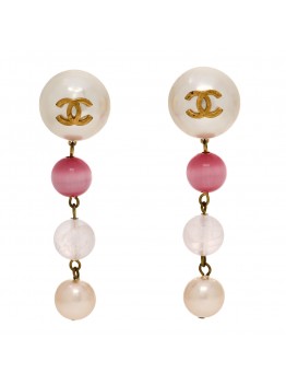 Enamel Bead CC Drop Clip On Earrings Gold Multicolor