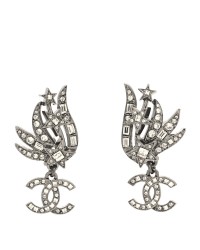 Crystal Baguette CC Wing Star Earrings Silver