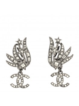 Crystal Baguette CC Wing Star Earrings Silver