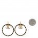 Metal Crystal Lambskin CC Chain Hoop Earrings Gold Black