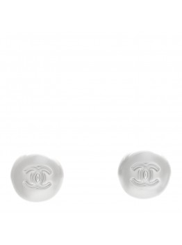 Resin Metal CC Stud Earrings Silver Pearly White