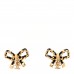 Lambskin Chain Bow Stud Earrings Black Gold