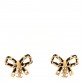 Lambskin Chain Bow Stud Earrings Black Gold