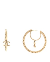 Crystal Pearl CC Drop Hoop Earrings Gold Pearly White